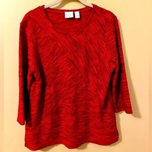 Weekends by Chicos Sweater Red Black Crew Neck 3/4 Sleeve Casual Size 1 (US M)